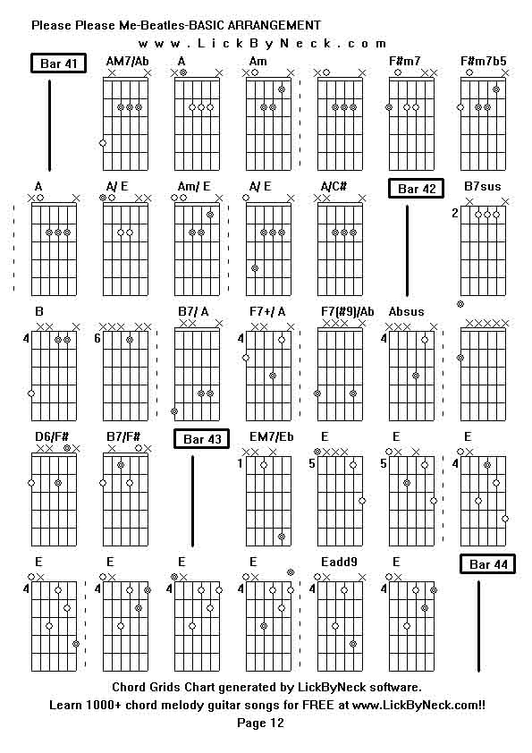 Chord Grids Chart of chord melody fingerstyle guitar song-Please Please Me-Beatles-BASIC ARRANGEMENT,generated by LickByNeck software.